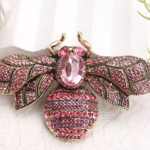 Oversized Pink Rhinestone Bee Brooch